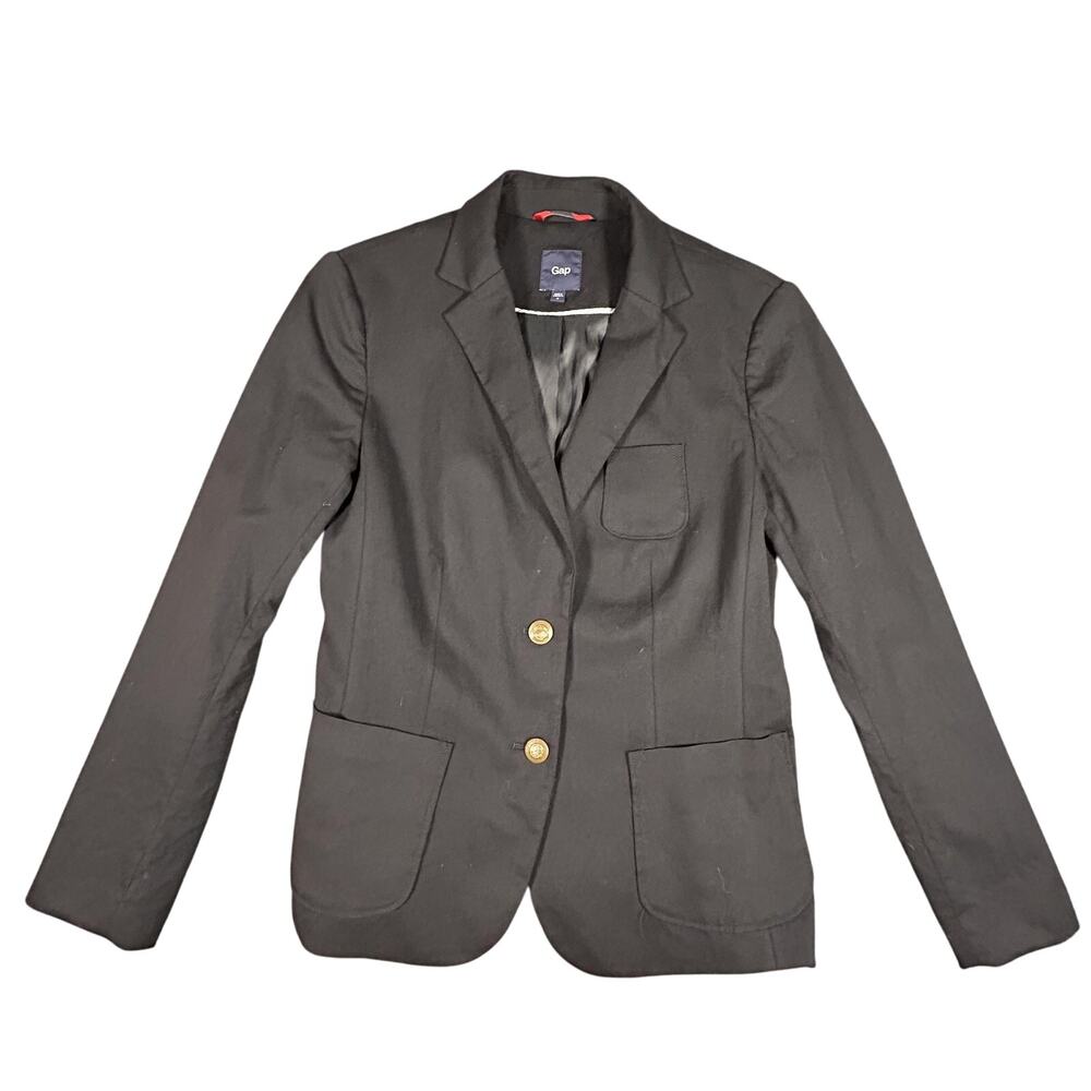 Gap Blazer Womens 4 Black‎ Wool Blend Two Button Suit Jacket Classic Career Coat